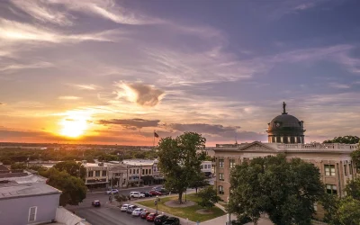Historic Georgetown TX square representing custom embroidery and printing services in Georgetown