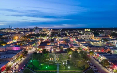 Aerial view of San Marcos TX representing custom apparel printing for local businesses and organizations