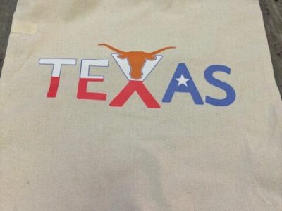 Custom screen printed Texas canvas tote bag for local event promo